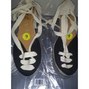 Picon Black and Cream Canvas Wedge Espadrilles Sandals